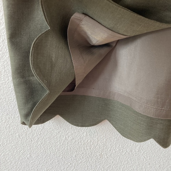 VINTAGE | Oleg Cassini Olive 🫒 Green Petal Hem linen midi skirt size 12 - Picture 6 of 10